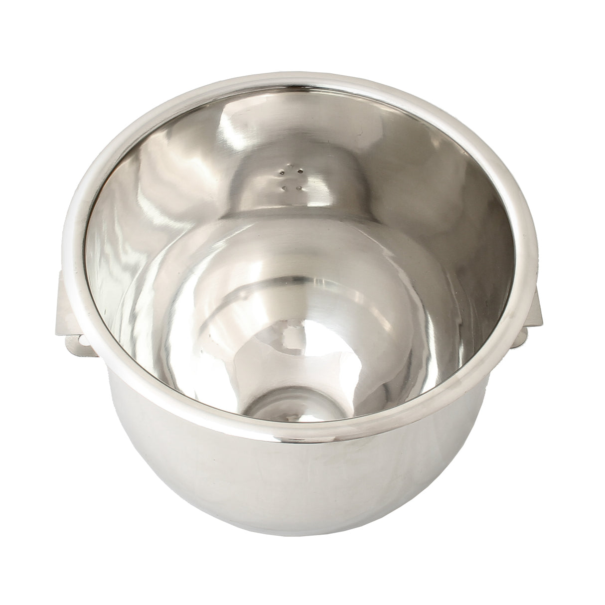 Shiny stainless steel mixing bowl with a smooth, polished interior, designed for use with a 10L commercial planetary mixer