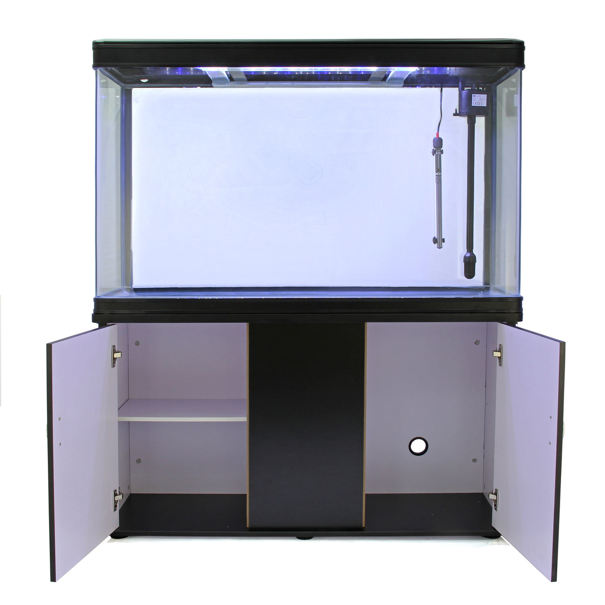 Aquarium Fish Tank & Cabinet with Complete Starter Kit - Black Tank & Blue Gravel - EU Plug