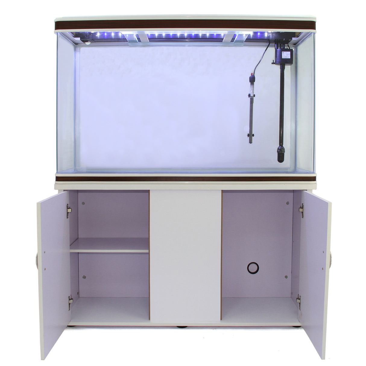 Aquarium Fish Tank & Cabinet with Complete Starter Kit - White Tank & Black Gravel - EU Plug
