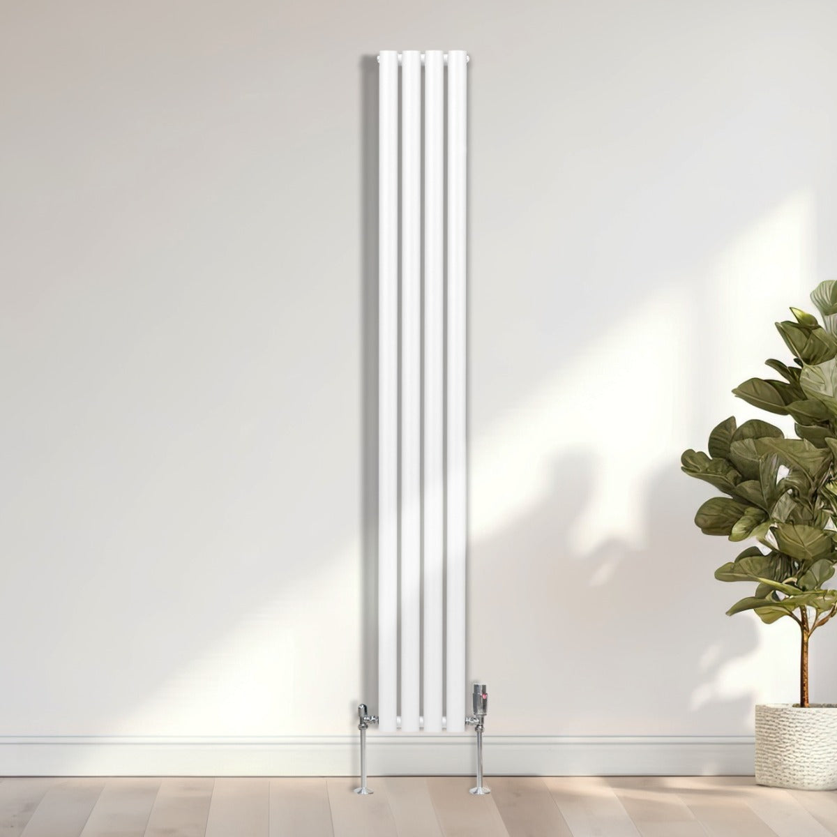 Oval Column Radiator & Valves - 1600mm x 240mm – White