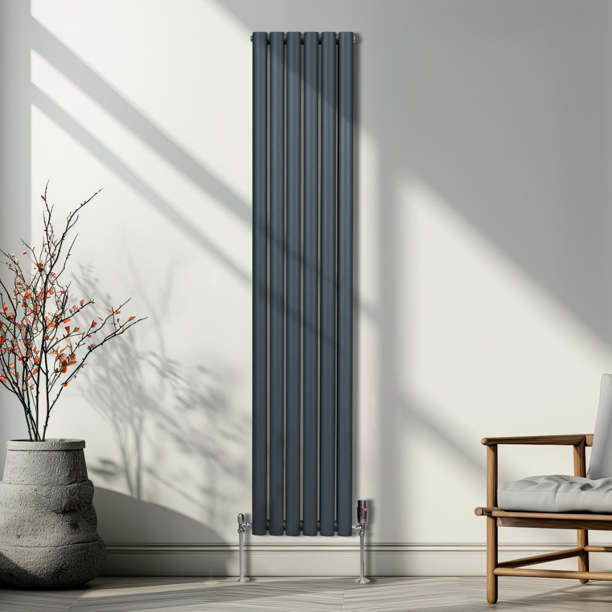 Oval Column Radiator & Valves - 1800mm x 360mm – Anthracite Grey