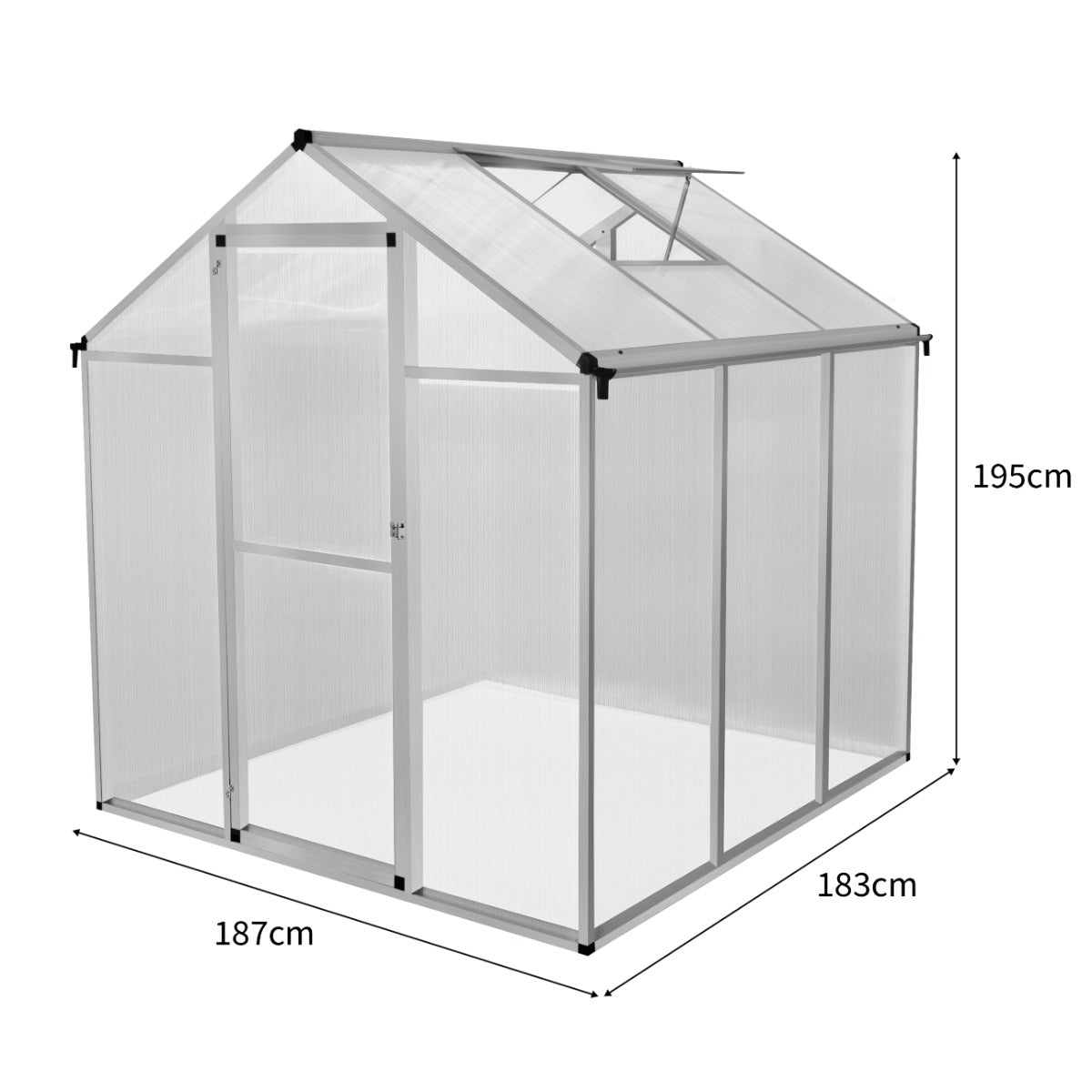 Polycarbonate Greenhouse 6ft x 6ft– Silver