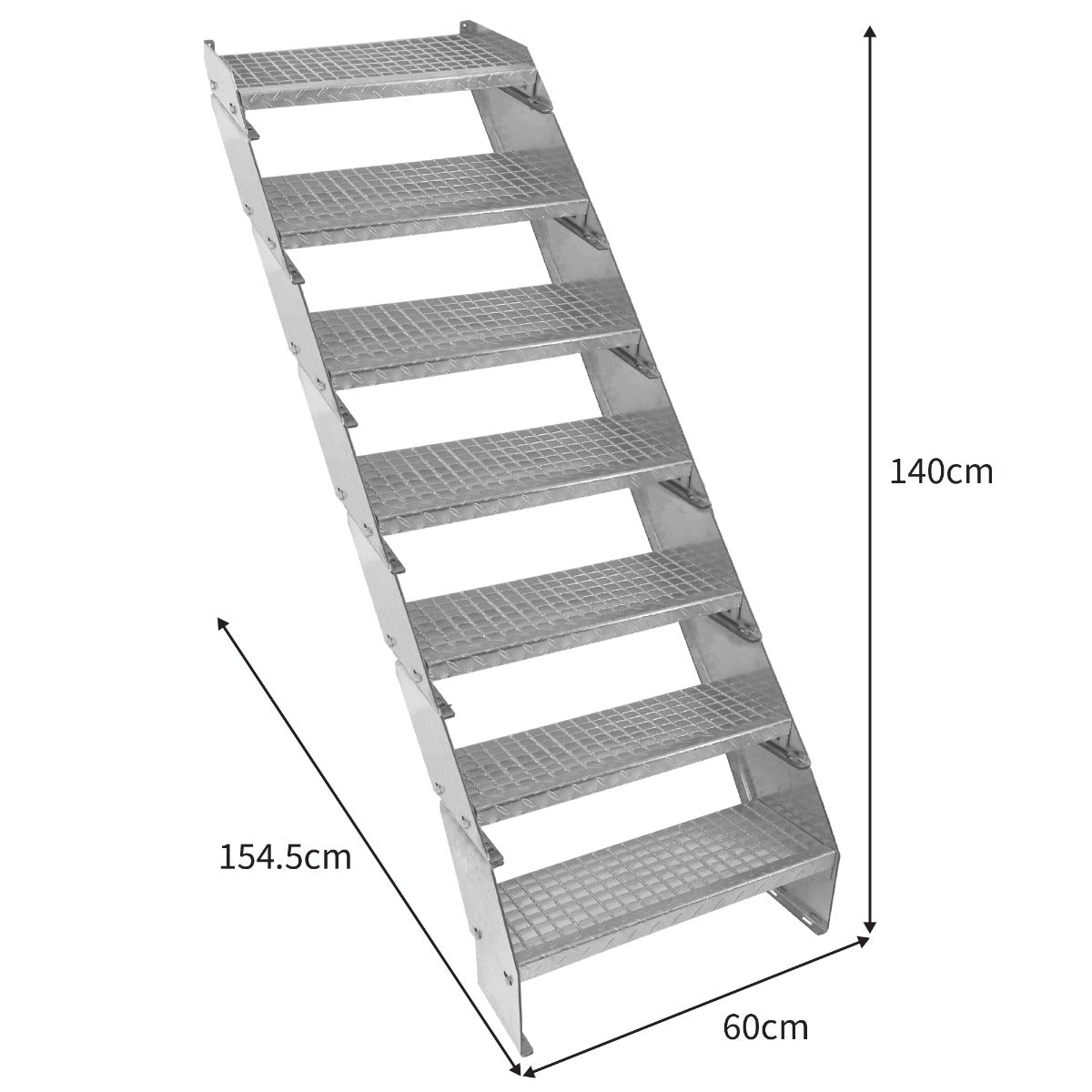 Adjustable 7 Section Galvanised Staircase - 600mm Wide