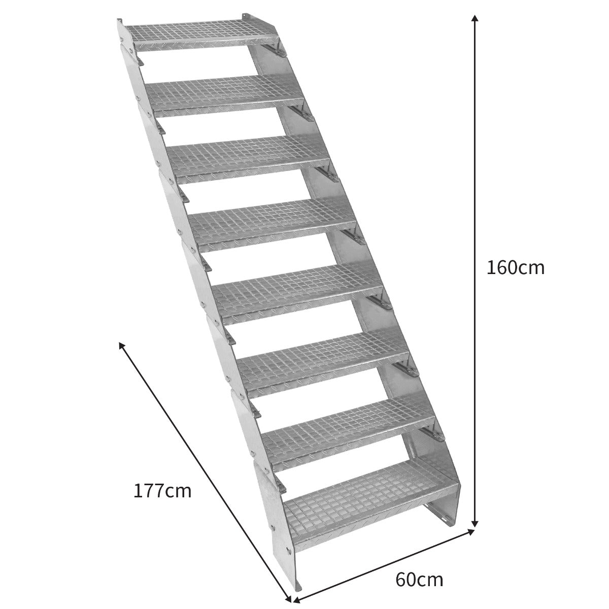 Adjustable 8 Section Galvanised Staircase - 600mm Wide
