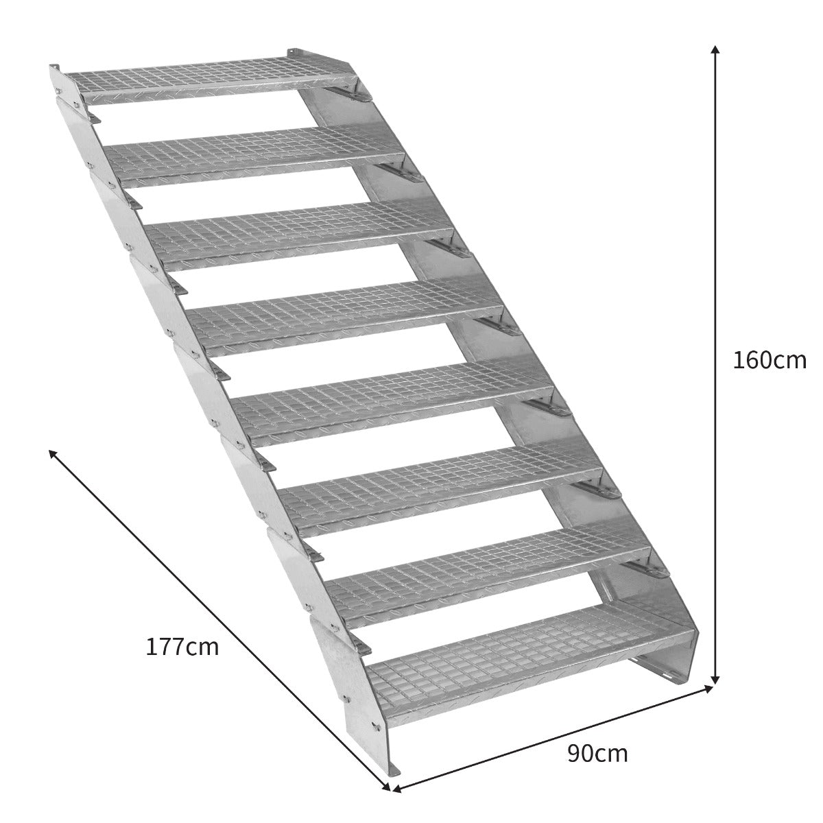 Adjustable 8 Section Galvanised Staircase - 900mm Wide