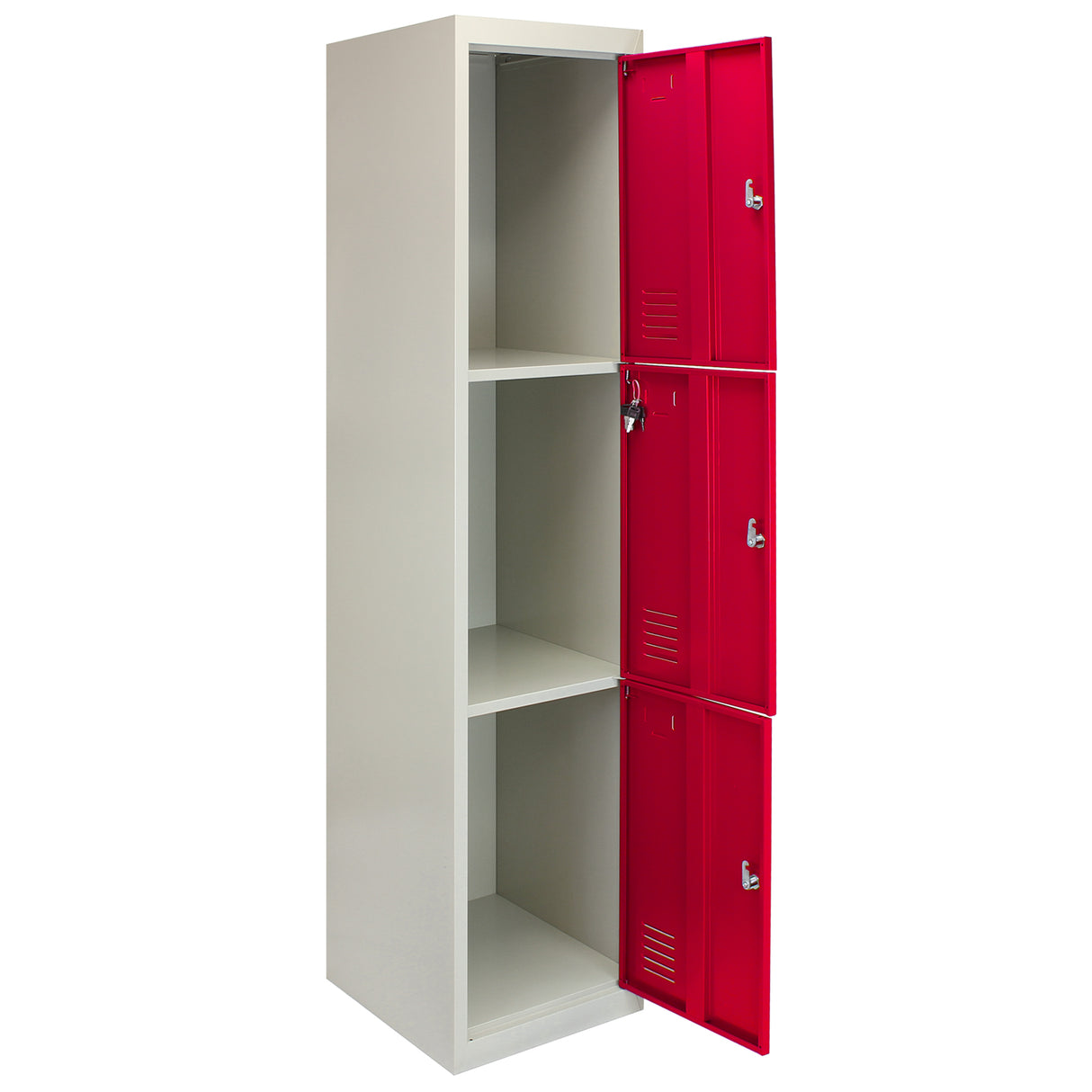 3 x Metal Storage Lockers - Three Doors, Red - Flatpack