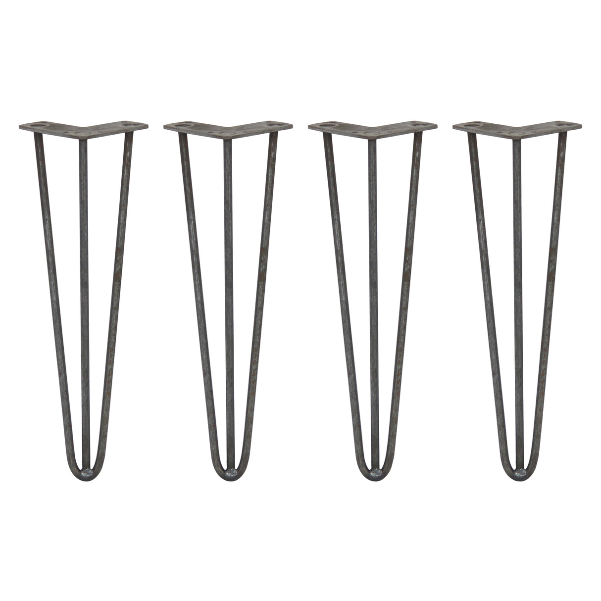 4 x 16" Hairpin Legs - 3 Prong - 10mm - Raw Steel