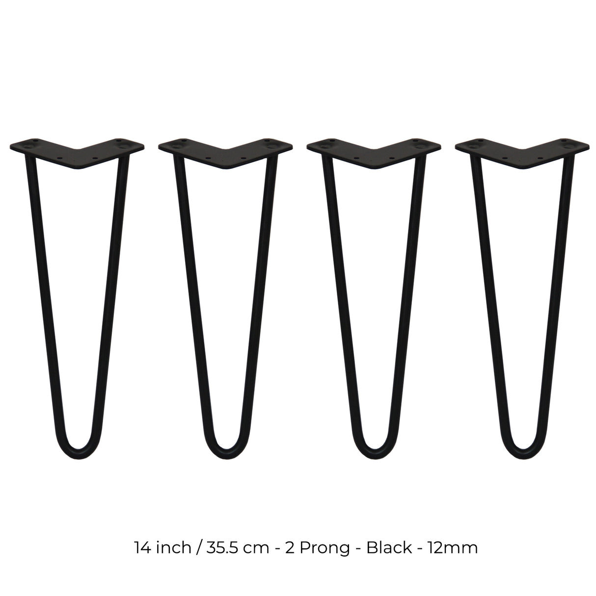 4 x 14" Hairpin Legs - 2 Prong - 12mm - Black