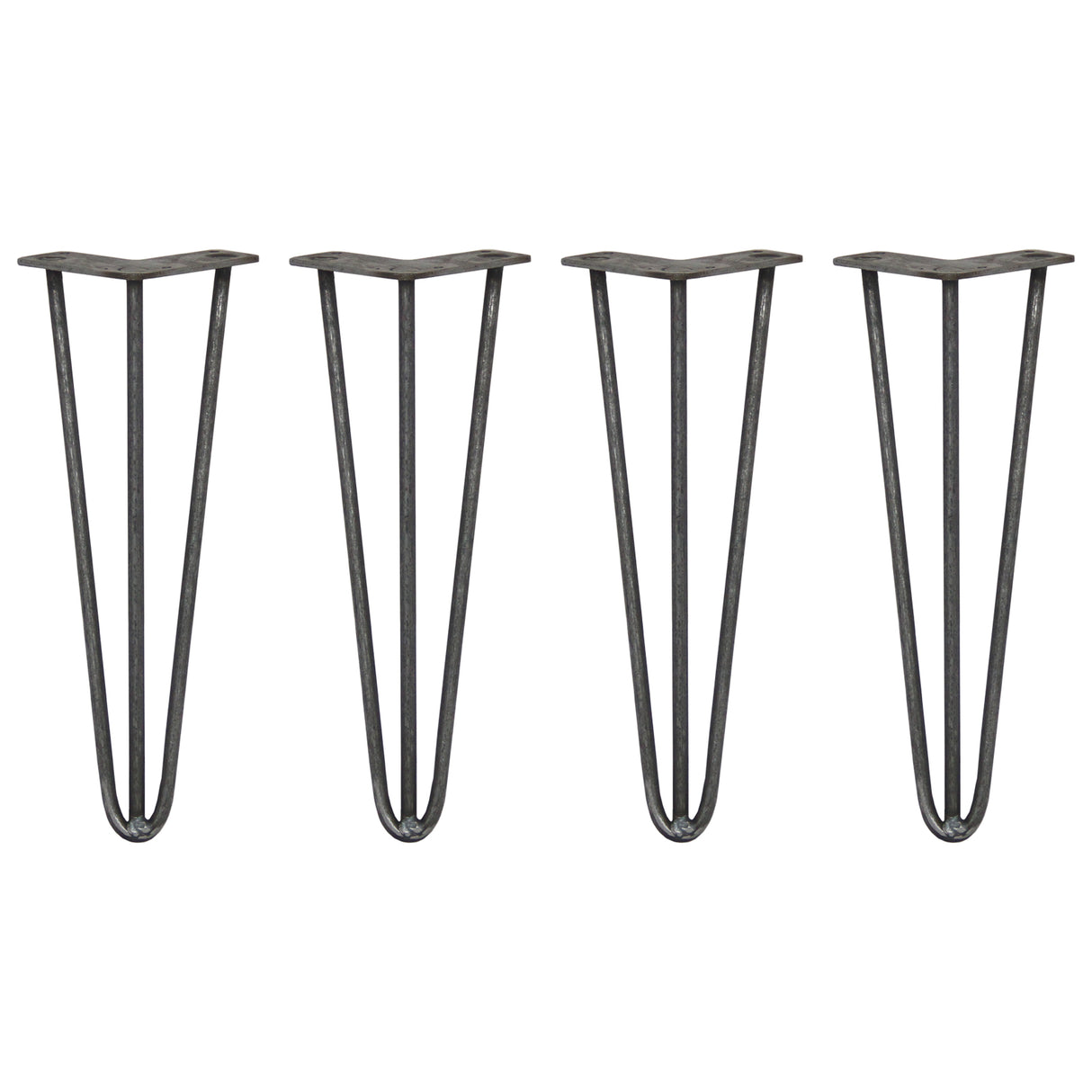 4 x 14" Hairpin Legs - 3 Prong - 10mm - Raw Steel