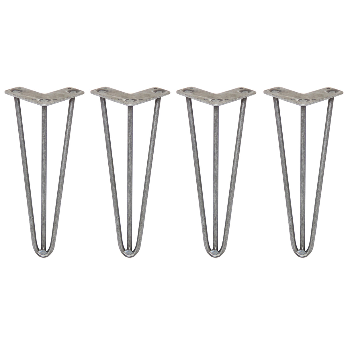 4 x 12" Hairpin Legs - 3 Prong - 10mm - Raw Steel