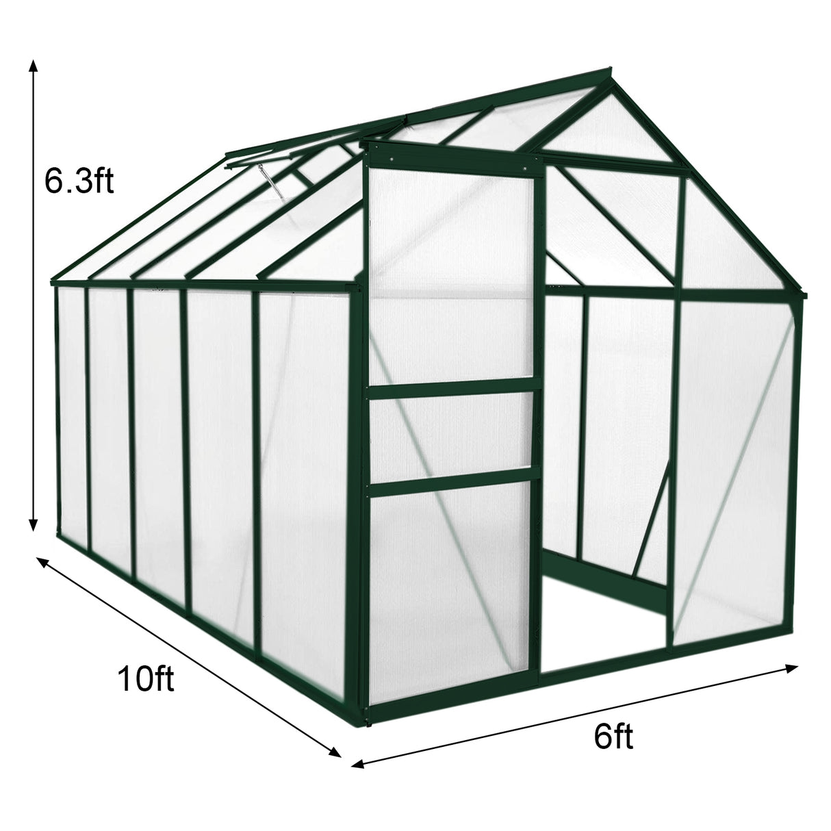 Greenhouse Polycarbonate 6ft x 10ft (Green)