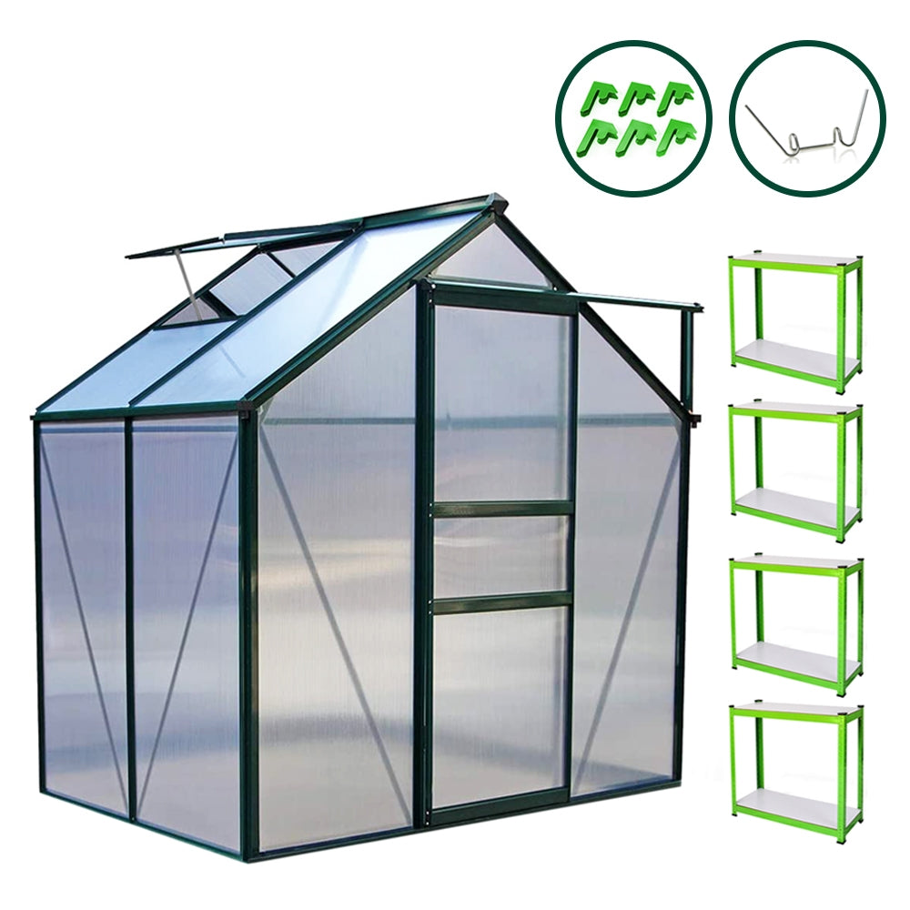 Greenhouse 6ft x 4ft (Green) & Racking