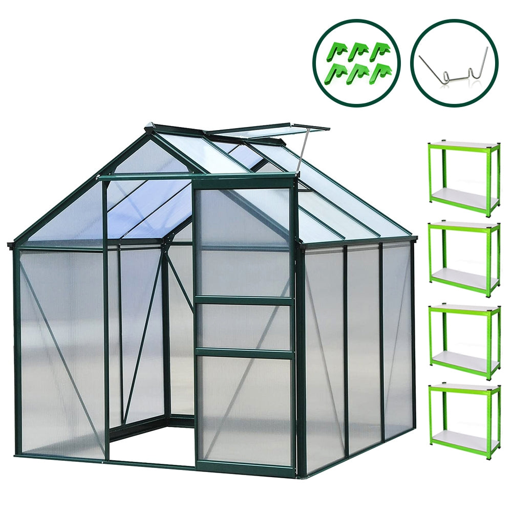 Greenhouse 6ft x 6ft (Green) & Racking