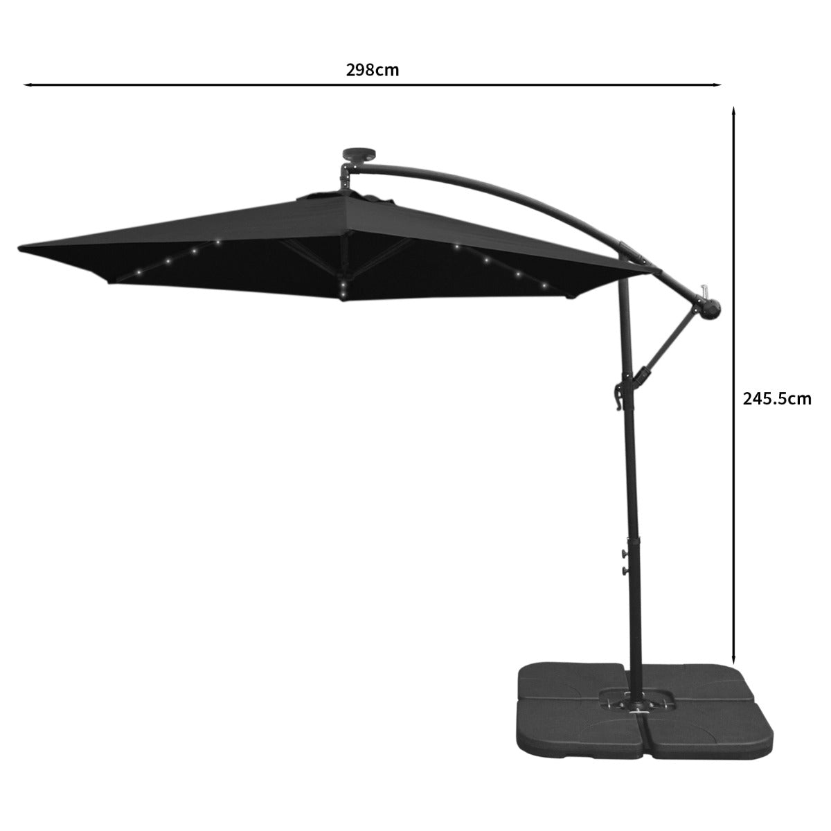 Black 3m LED Cantilever Parasol With Plain Base