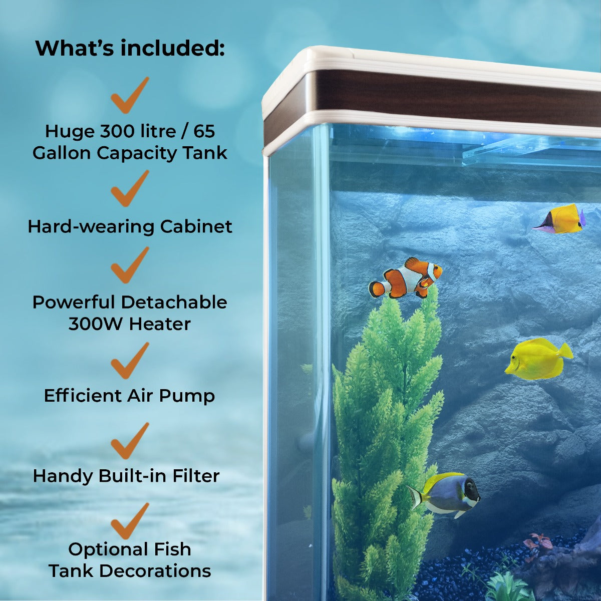 Aquarium Fish Tank & Cabinet with Complete Starter Kit - White Tank & Natural Gravel