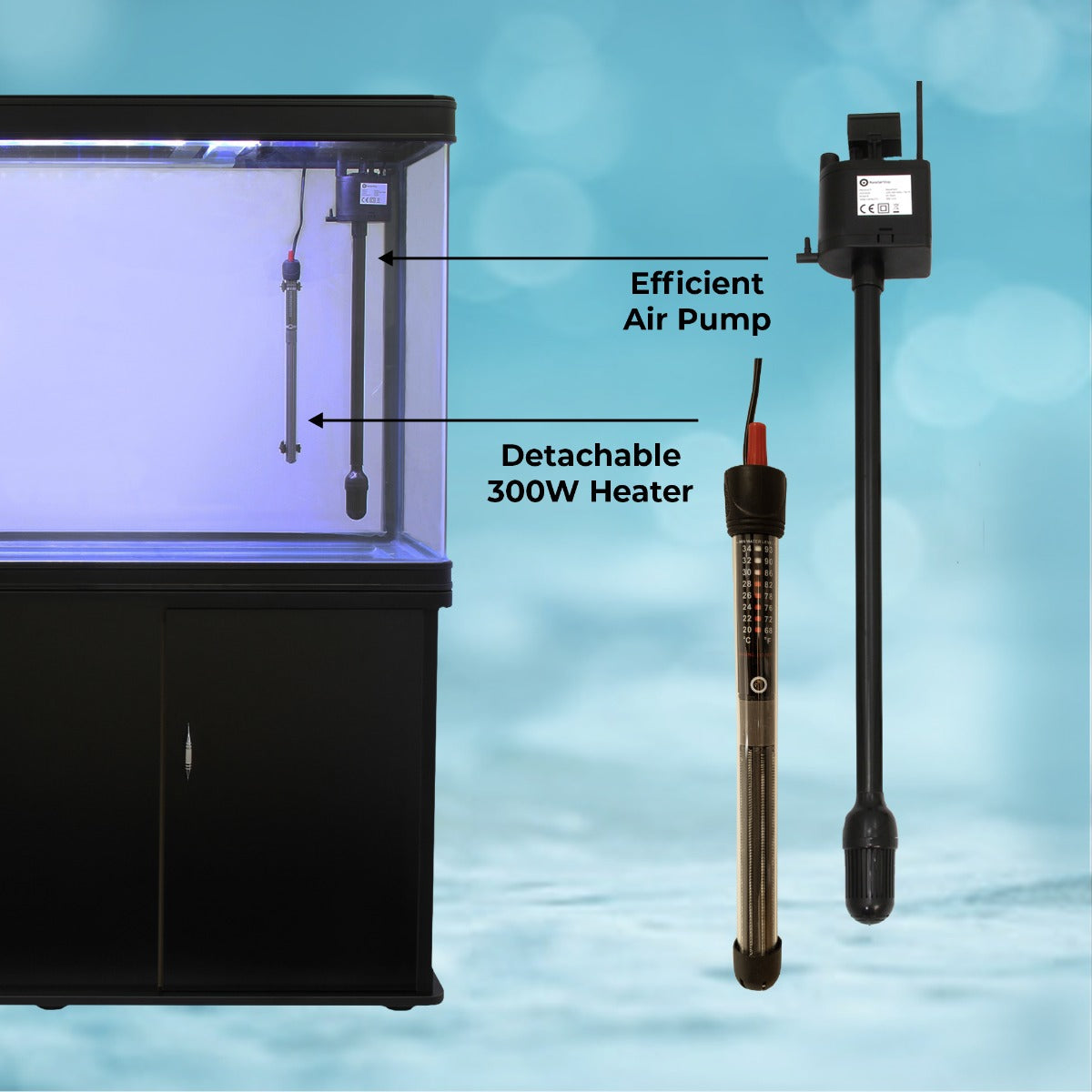 Aquarium Fish Tank & Cabinet with Complete Starter Kit - Black Tank & White Gravel - EU Plug