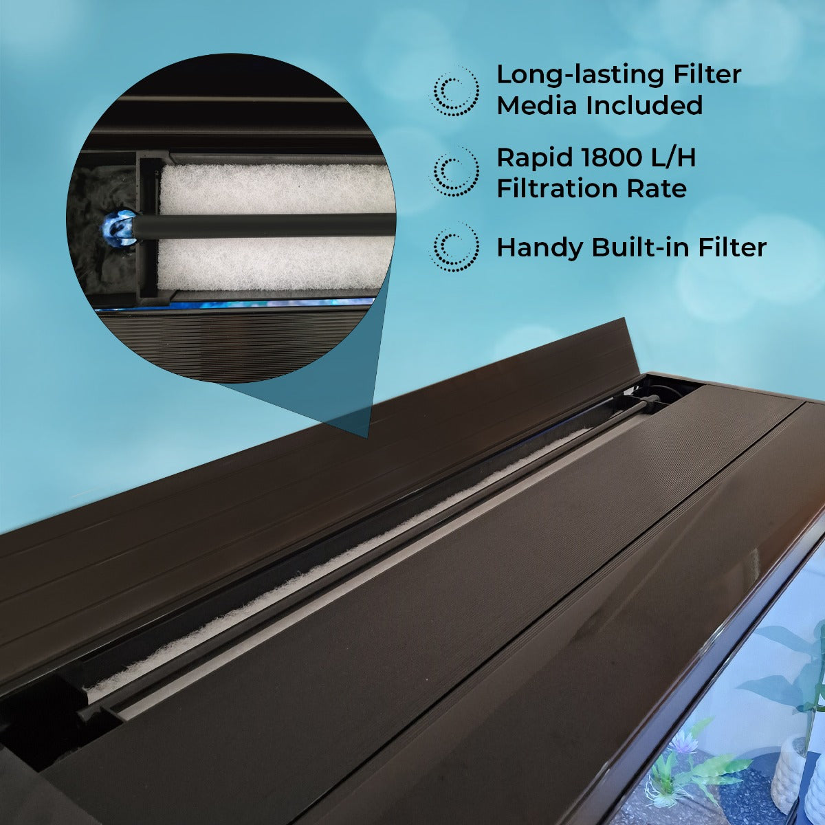 Aquarium Fish Tank & Cabinet with Complete Starter Kit - Black Tank & Blue Gravel - EU Plug