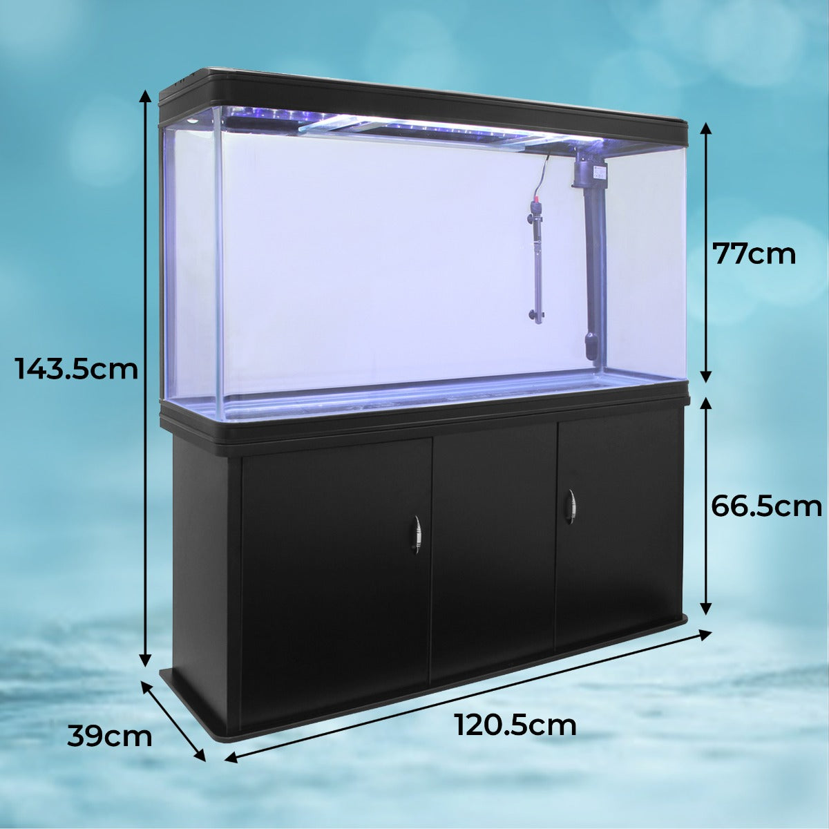 Aquarium Fish Tank & Cabinet with Complete Starter Kit - Black Tank & Blue Gravel - EU Plug