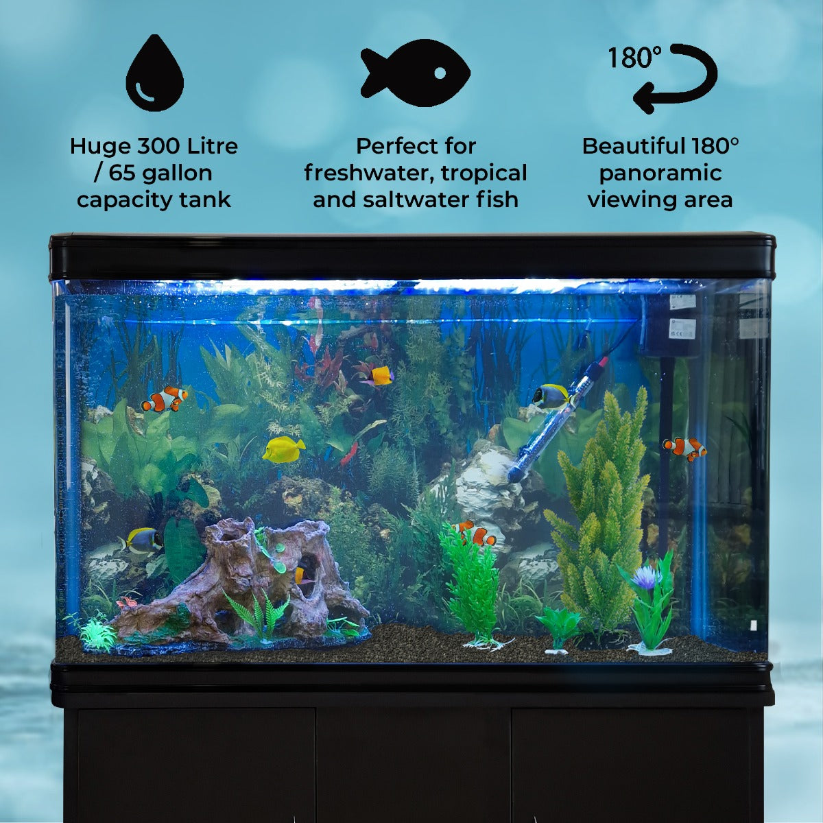 Aquarium Fish Tank & Cabinet - Black - EU Plug