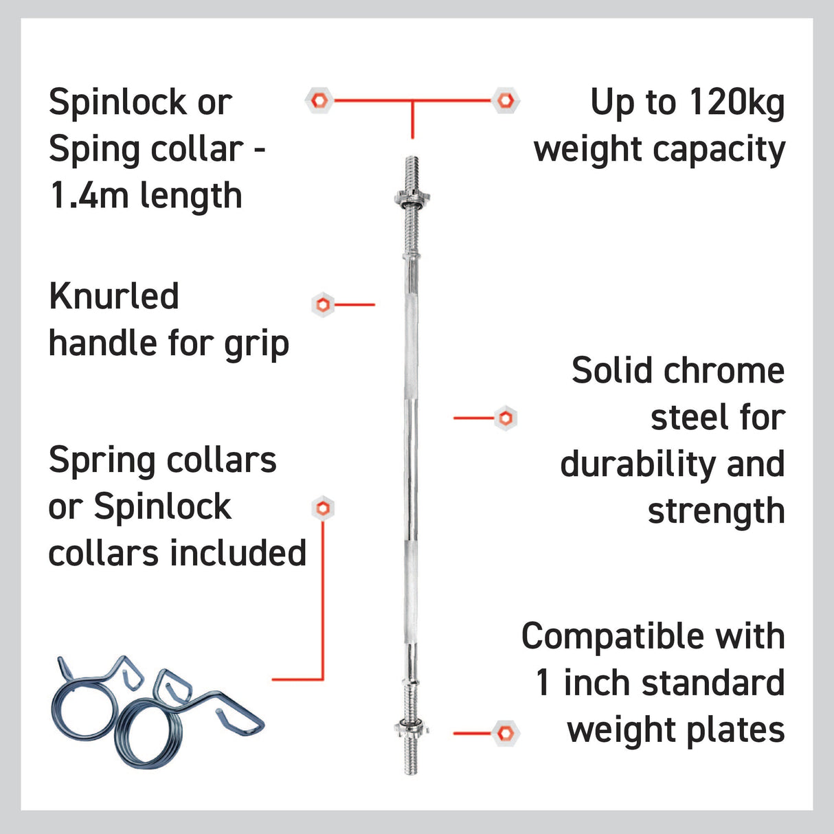 Body Revolution Straight Barbell Bar - 1" Standard 1.4m - Body Revolution