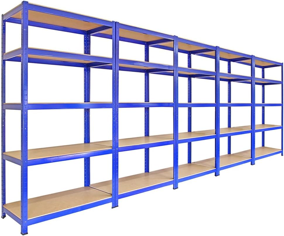5 x 90cm Blue Storage Racks with 4200kg Capacity, Free Bay Connectors and Mallet