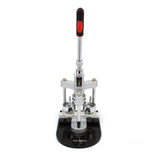 Heavy-duty PixMax badge maker with a sleek silver and black design, featuring a sturdy handle and precision components for crafting badges