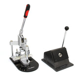 Heavy-duty PixMax badge maker with a sleek silver and black design, featuring a lever handle and a sturdy base for easy use