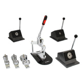 PixMax Badge Making Bundle featuring a sturdy metal press, multiple badge molds, and durable bases for crafting custom badges