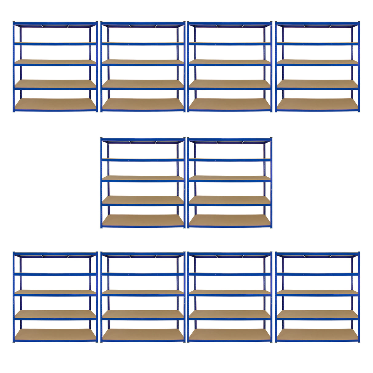 Monster Racking T-Rax 10 x Extra Wide Storage Shelves, Blue, 160cm W, 60cm D