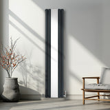 Oval Mirror Radiator & Valves - 1800mm x 380mm - Anthracite Grey