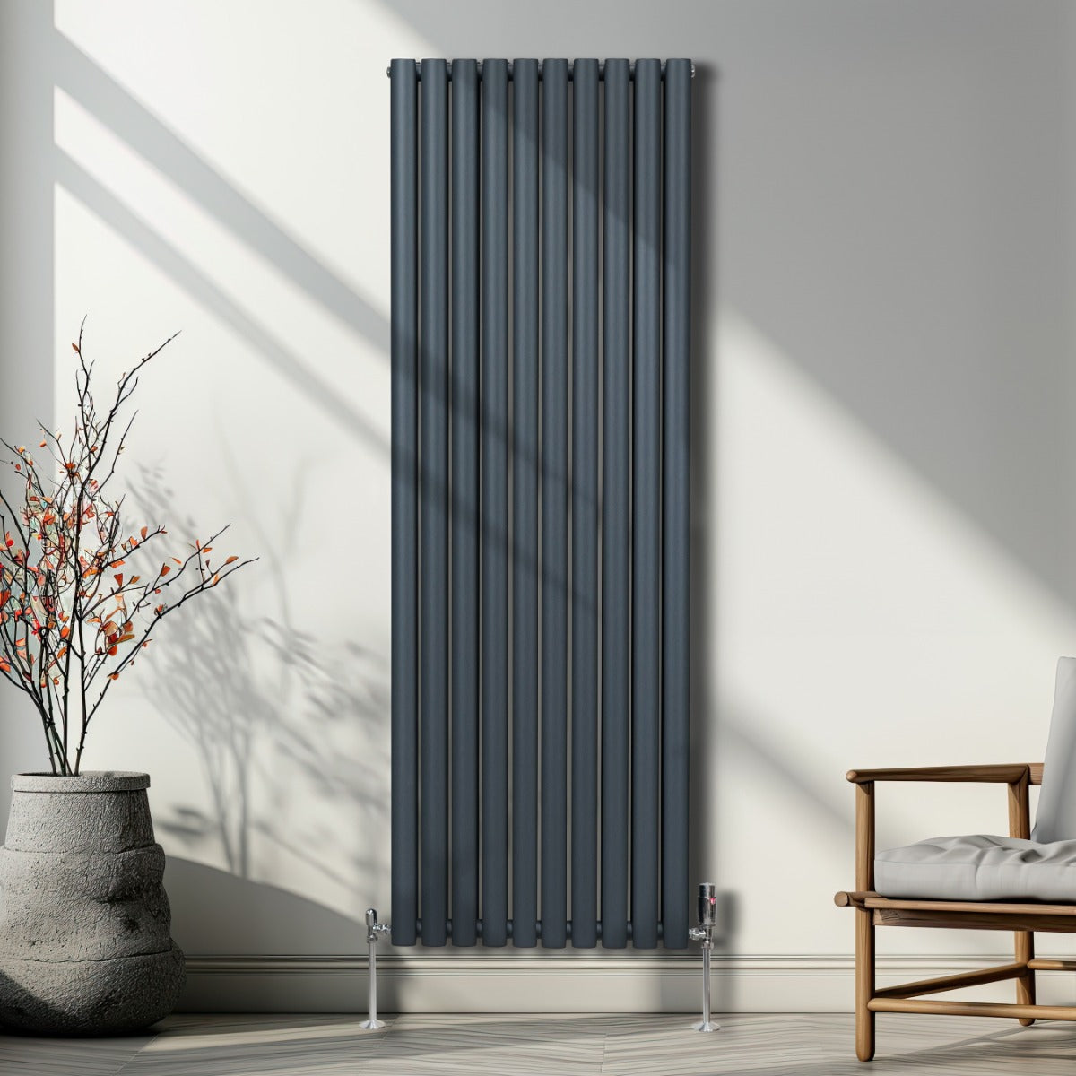 Oval Column Radiator & Valves - 1800mm x 600mm – Anthracite Grey