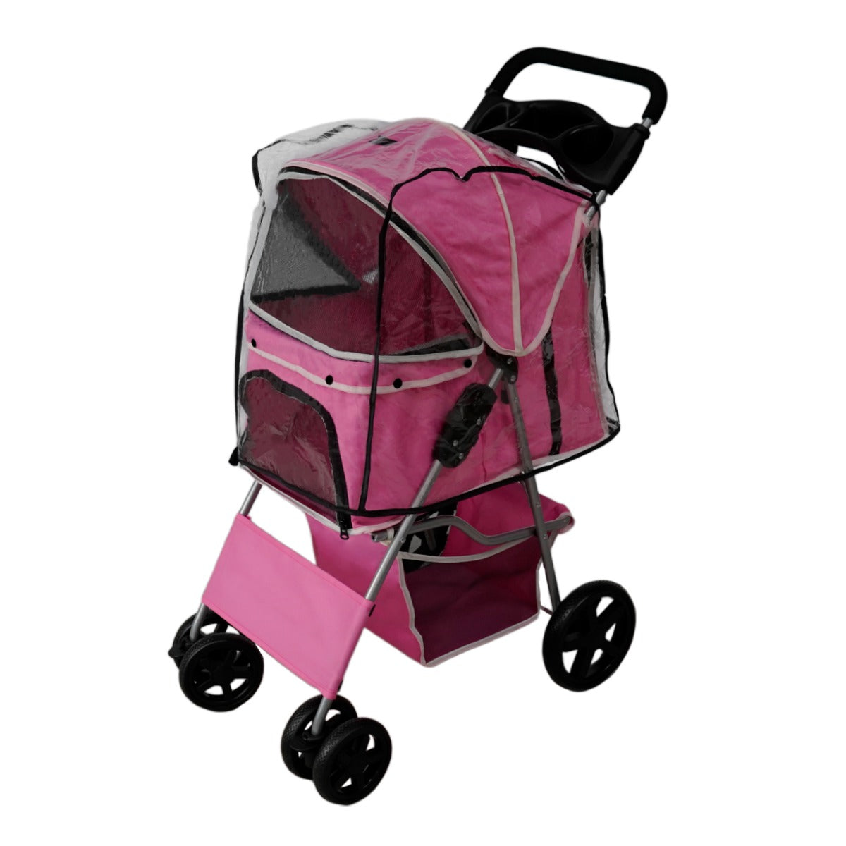 Pet Stroller with Rain Cover – Pink