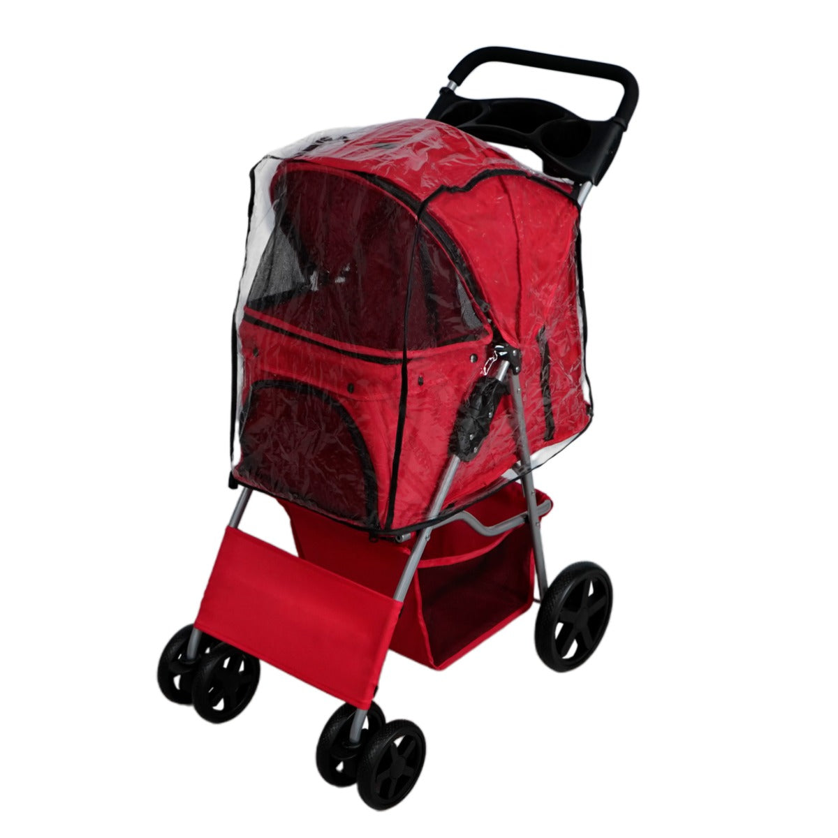 Pet Stroller with Rain Cover – Red