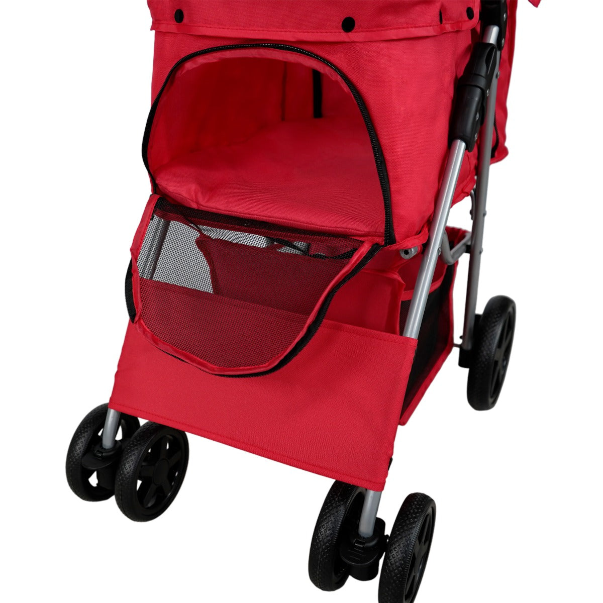 Pet Stroller with Rain Cover – Red