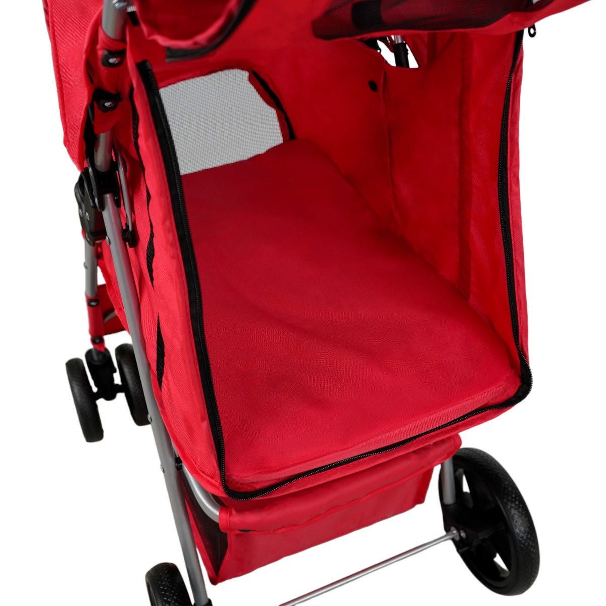 Pet Stroller with Rain Cover – Red