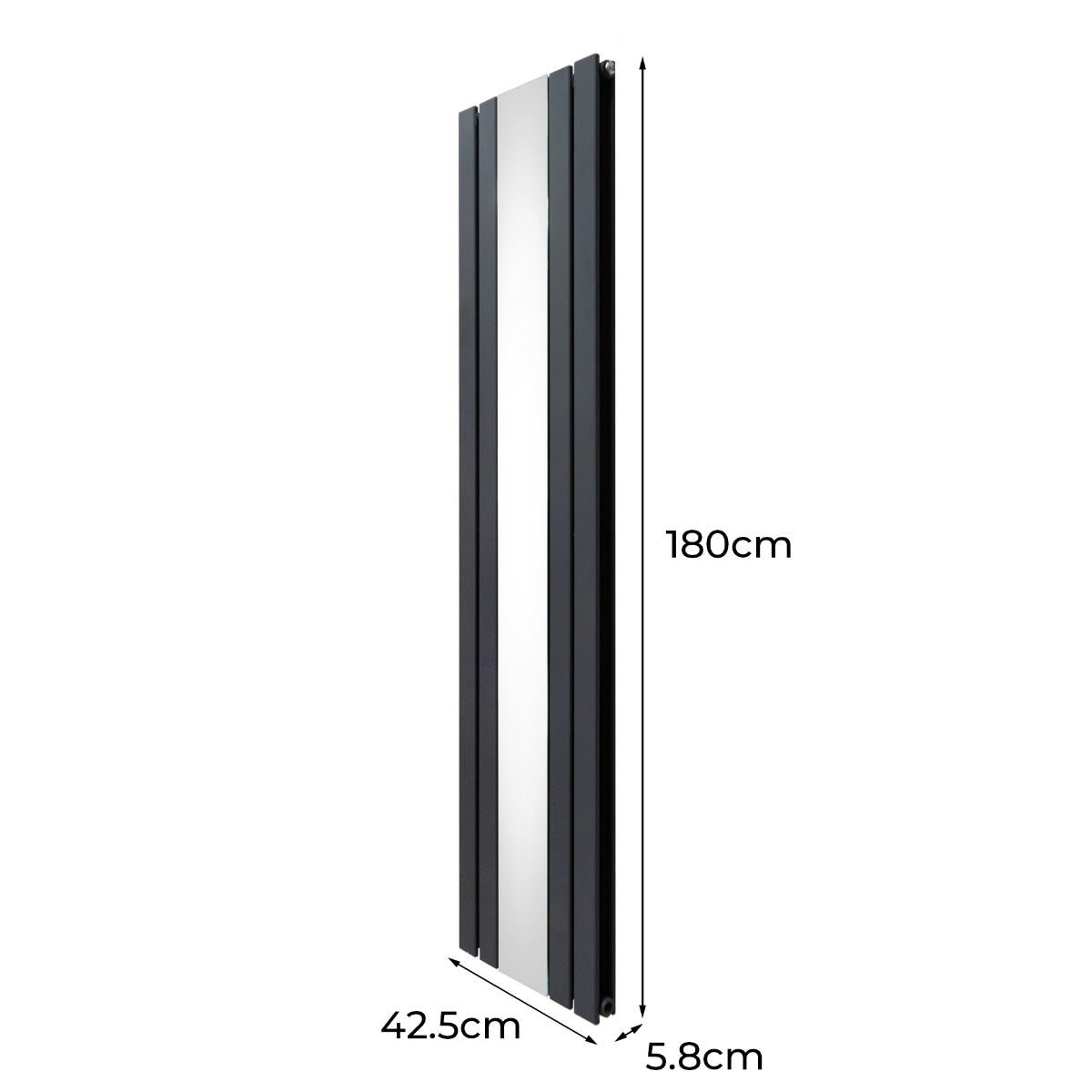 Flat Mirror Radiator - 1800mm x 425mm - Anthracite Grey