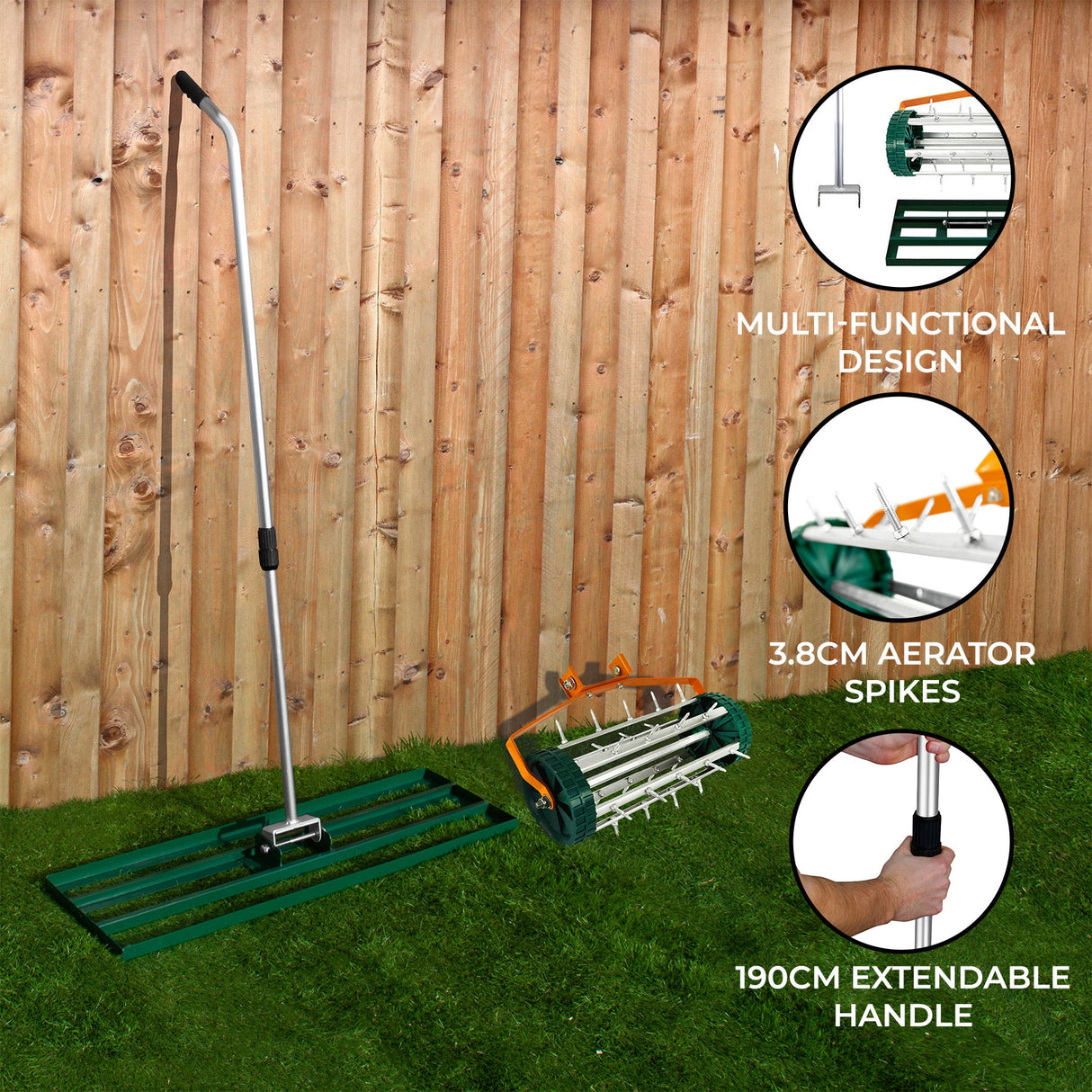 100cm Lawn Leveller & Aerator – Green