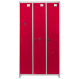 Metal Storage Lockers - Three Doors Wide, Red