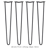 4 x 28" Hairpin Legs - 2 Prong - 10mm - Black
