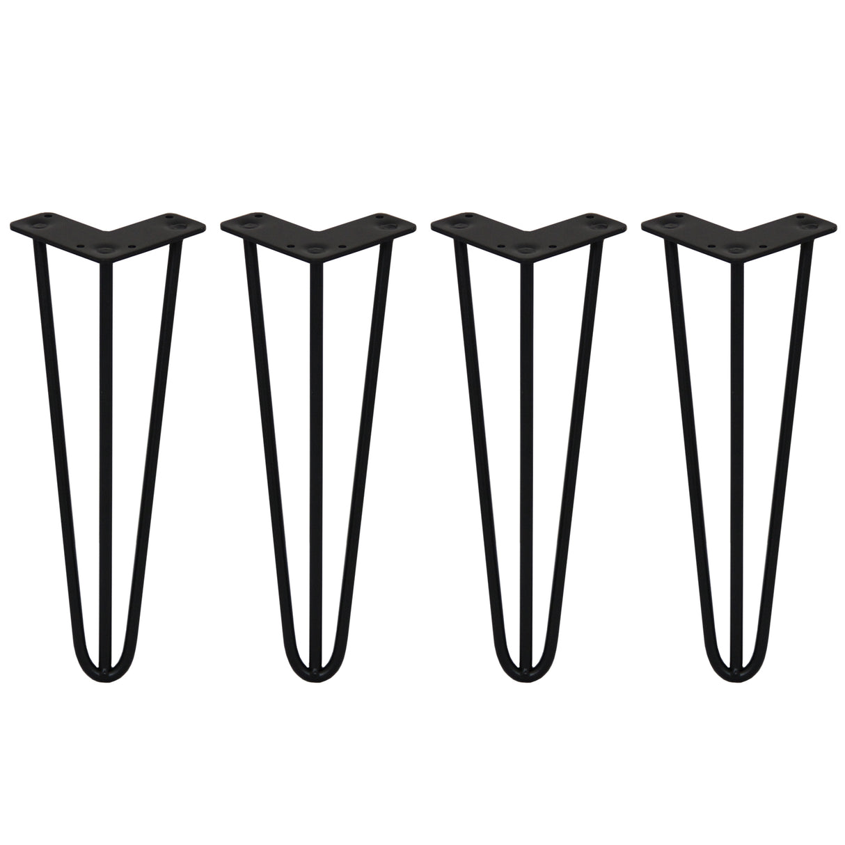 4 x 14" Hairpin Legs - 3 Prong - 10mm - Black