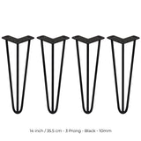 4 x 14" Hairpin Legs - 3 Prong - 10mm - Black