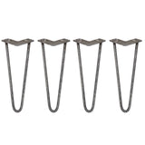 4 x 14" Hairpin Legs - 2 Prong - 12mm - Raw Steel