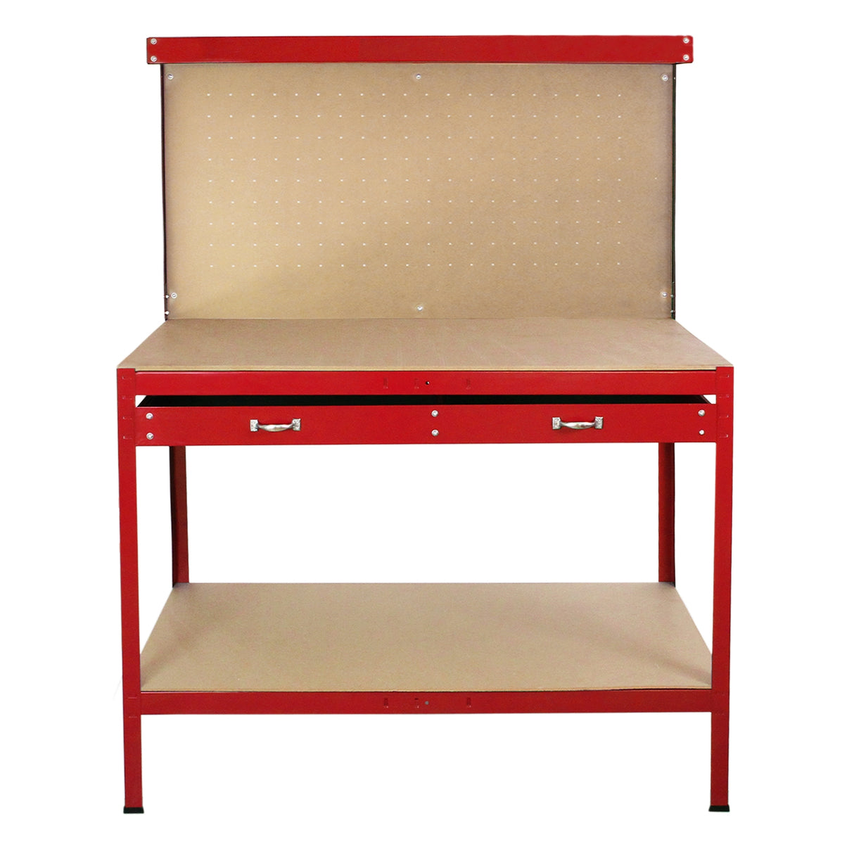 Workbench With Pegboard And Drawer In Red