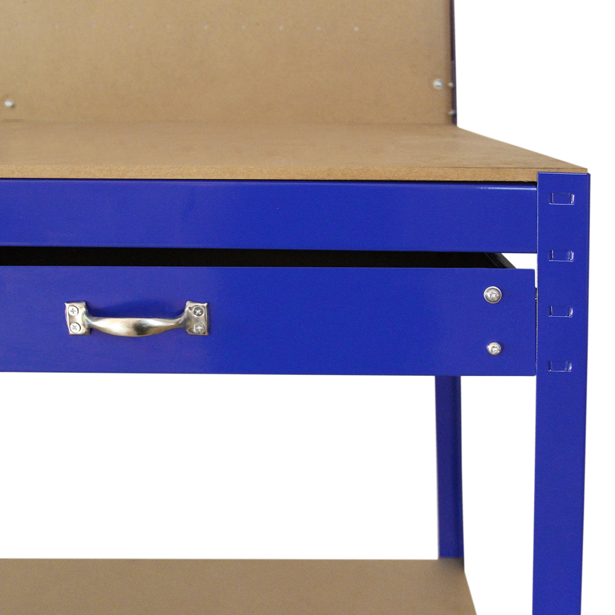 Workbench With Pegboard And Drawer In Blue