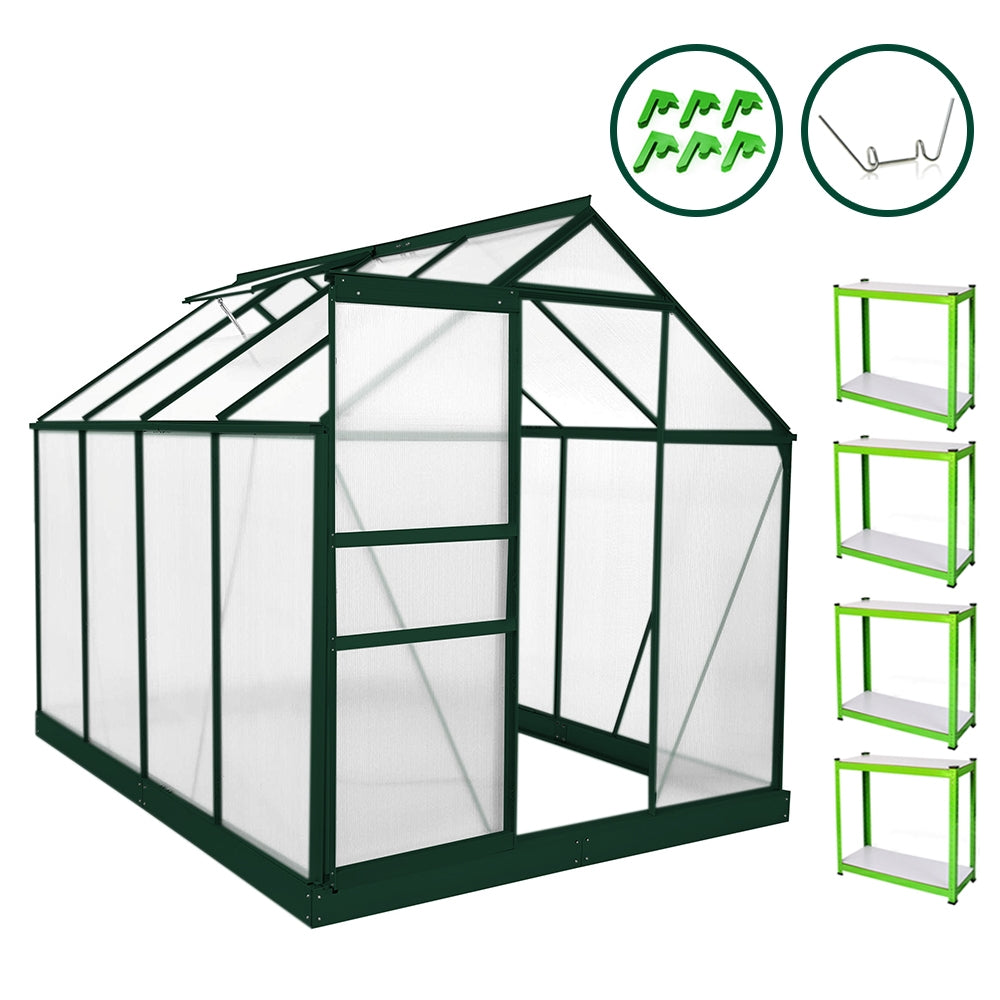 Greenhouse 6ft x 8ft (Green) With Base & Racking