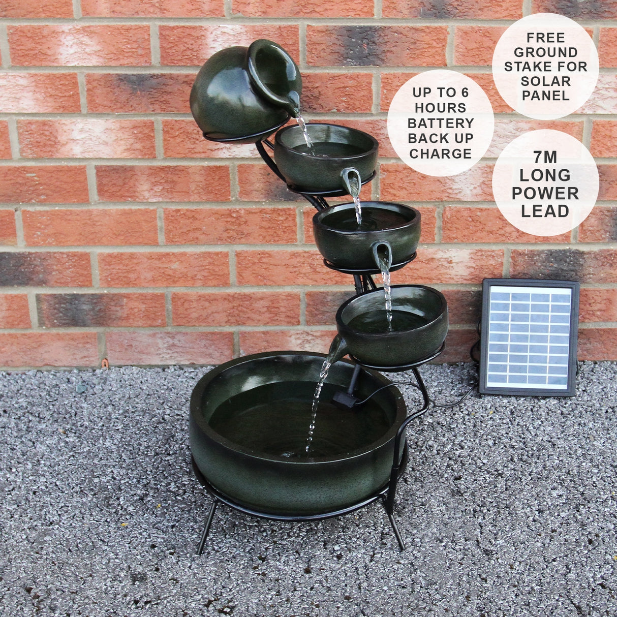 Green 4 Tier Spilling Bowls Water Feature