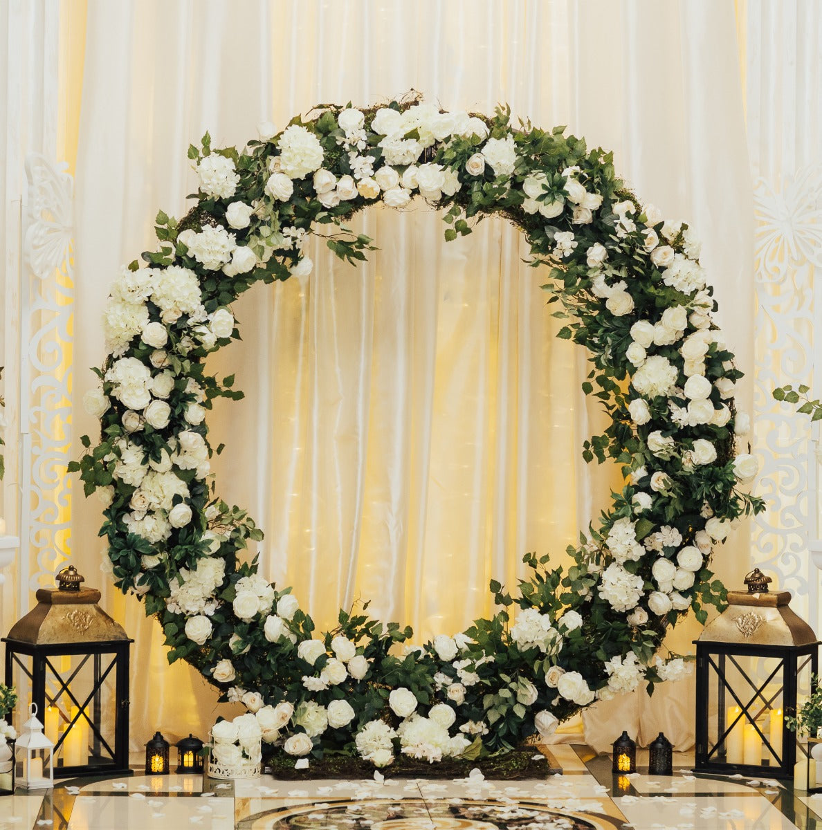 Wedding Moongate - White & 2 x Weeping Willow Tree 240cm Warm White