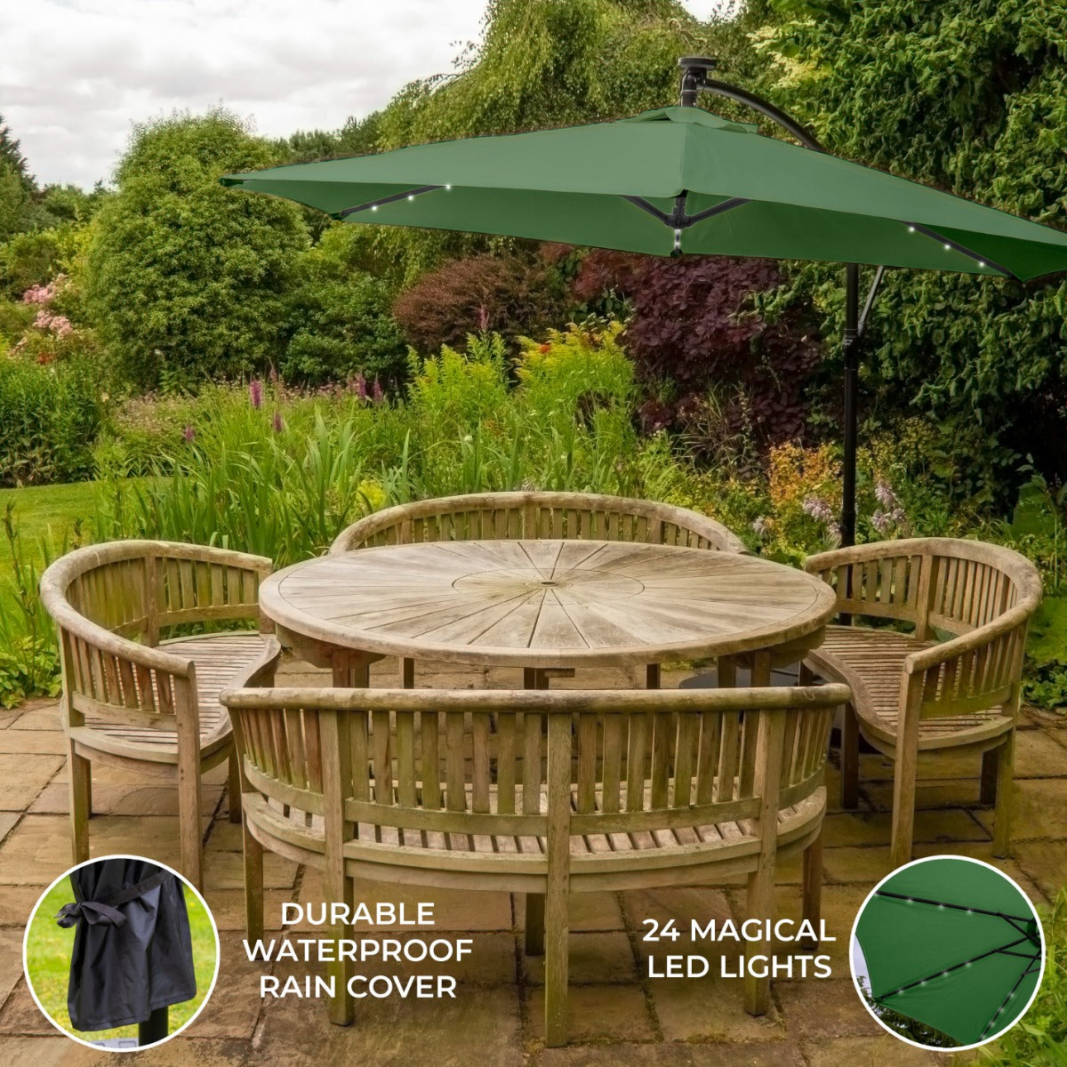 Green 3m LED Cantilever Parasol