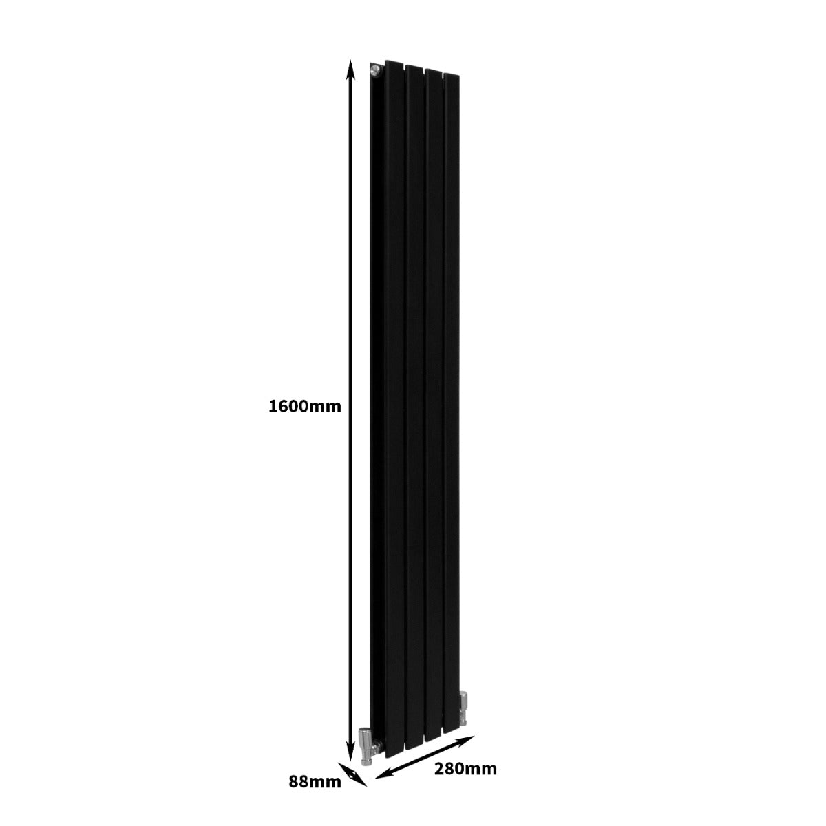 Designer Flat Panel Radiators Matt Black 1600mm x 280mm