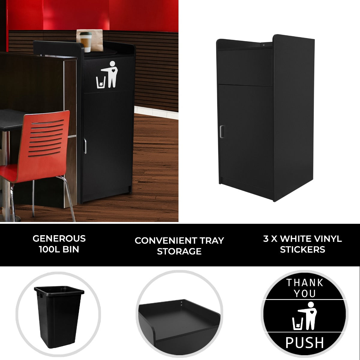 Black Wooden Litter Bin & Tray Stand